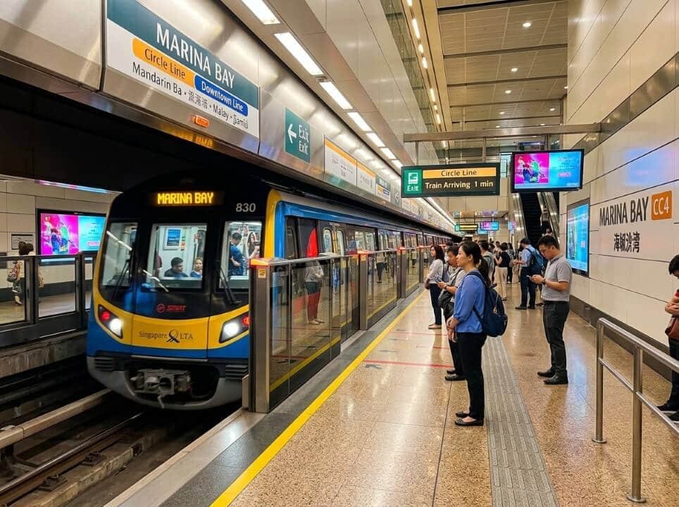 Singapore MRT train arriving at an impeccably clean